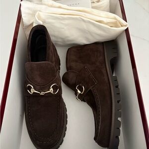 Gucci Women's Dark Brown Suede Ankle Boots with Silver Accents